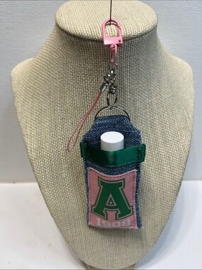 Gift Set AKA Sorority Inspired Lipstick Balm Holder Keychain Purse Charm Pink
